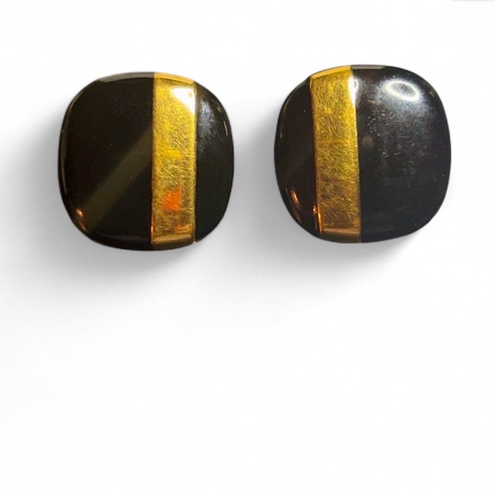 Black and Gold Square Earrings by Monet